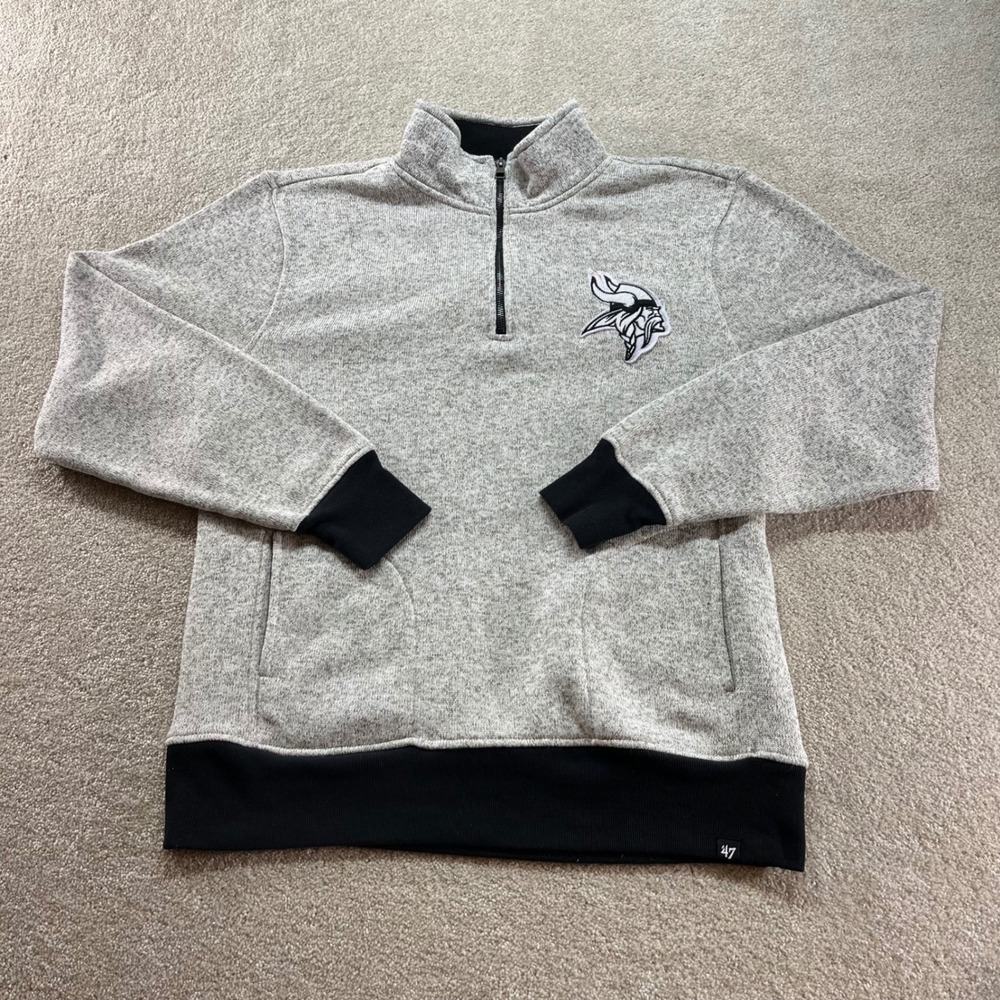 '47 Brand‎ Minnesota Vikings Quarter Zip Pullover Mens Large Gray Fleece Knit